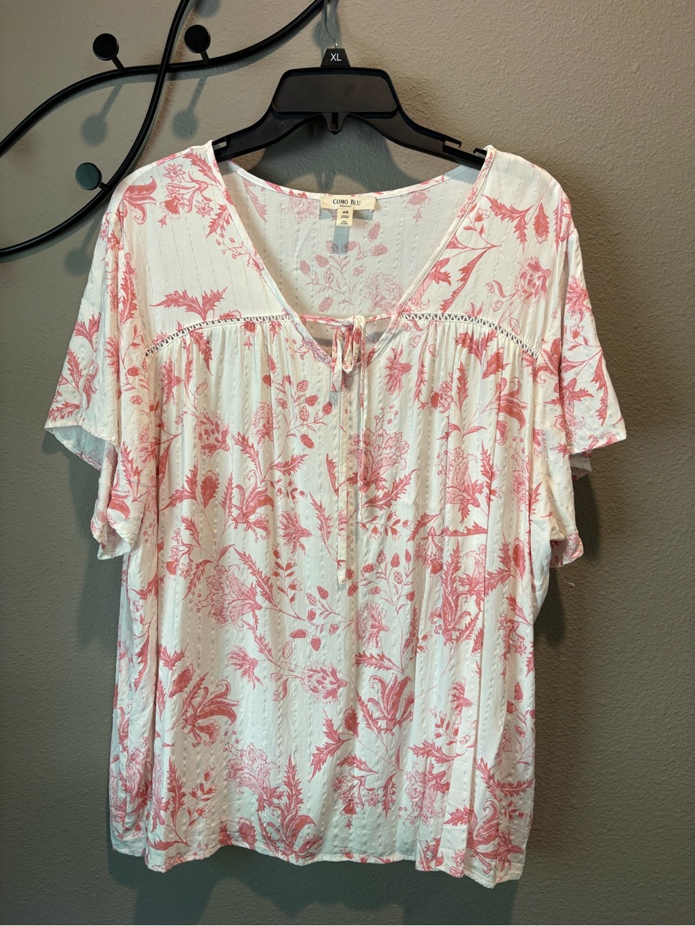 Como Blu Pink Floral V-Neck Peasant Top - Women